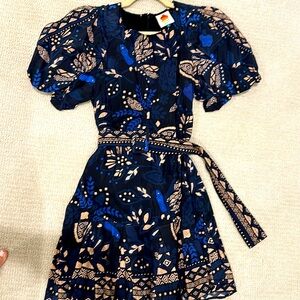 Farm Rio patterned dress with belt.